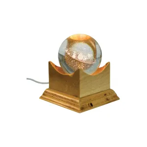 گوی کریستالی سه بعدی با پایه چوبی چراغ‌دار (کد 5619)