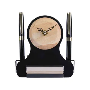 ساعت، جای قلم و استند چوبی رومیزی همراه با کاغذ یادداشت (کد 5615)